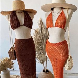 Shop starlow Orange Crochet Bikini Skirt Set